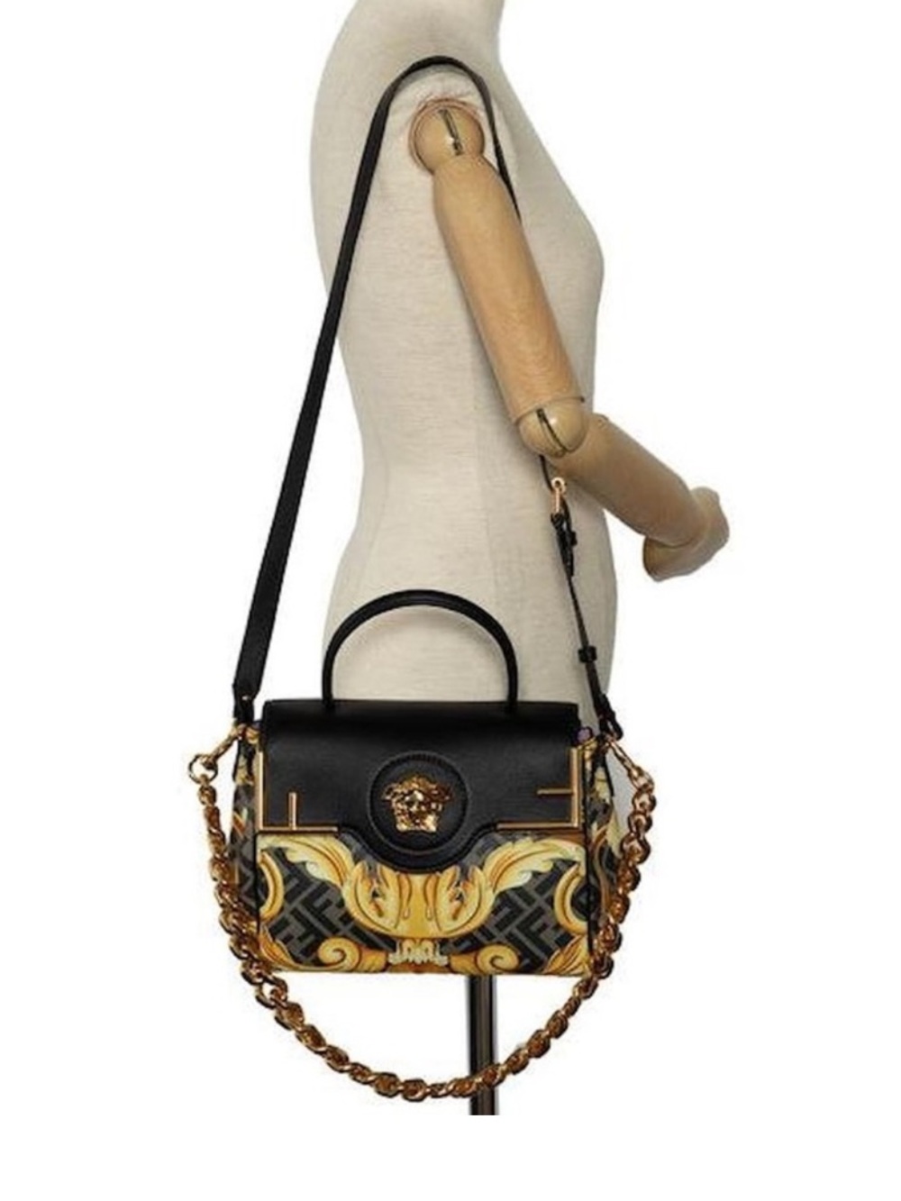 Versace Fendi Fendace Black and Gold Baroque Medusa Crossbody Bag